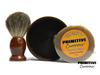 Wood shave bowl with badger shaving brush and natural shaving soap